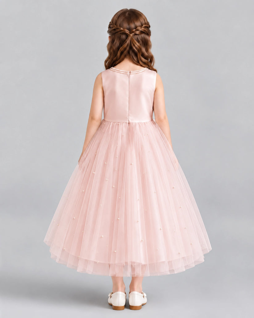 Blush Pink A-line Flower Girl Dresses Back