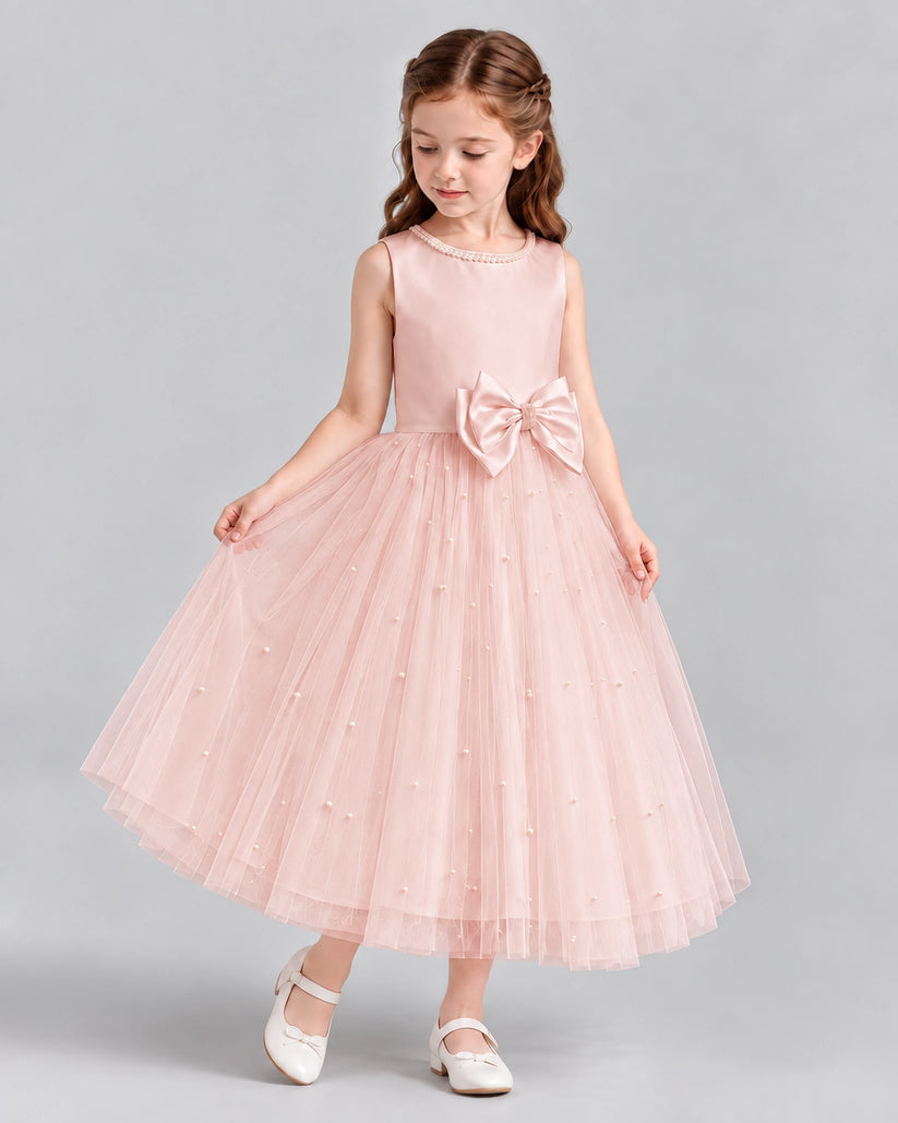 Blush Pink A-line Flower Girl Dresses Side