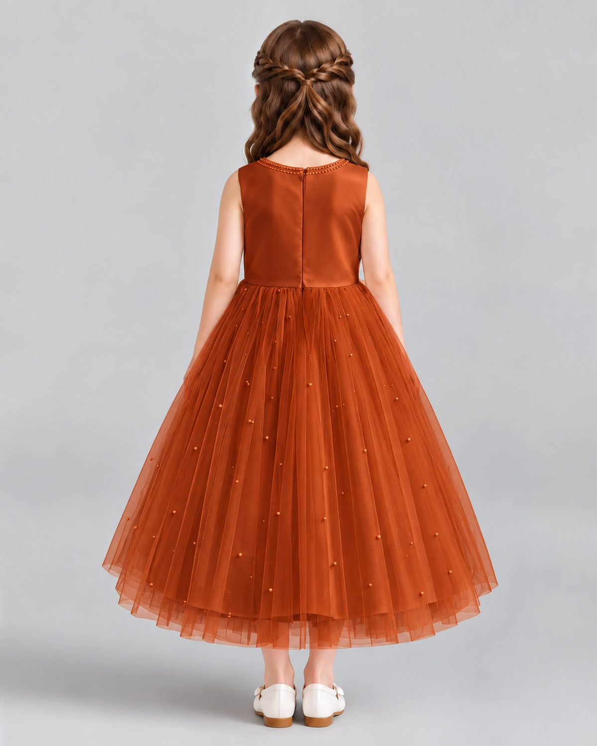 Burnt Orange A-line Flower Girl Dresses Back