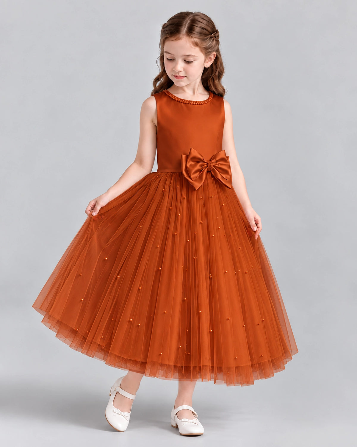 Burnt Orange A-line Flower Girl Dresses Side