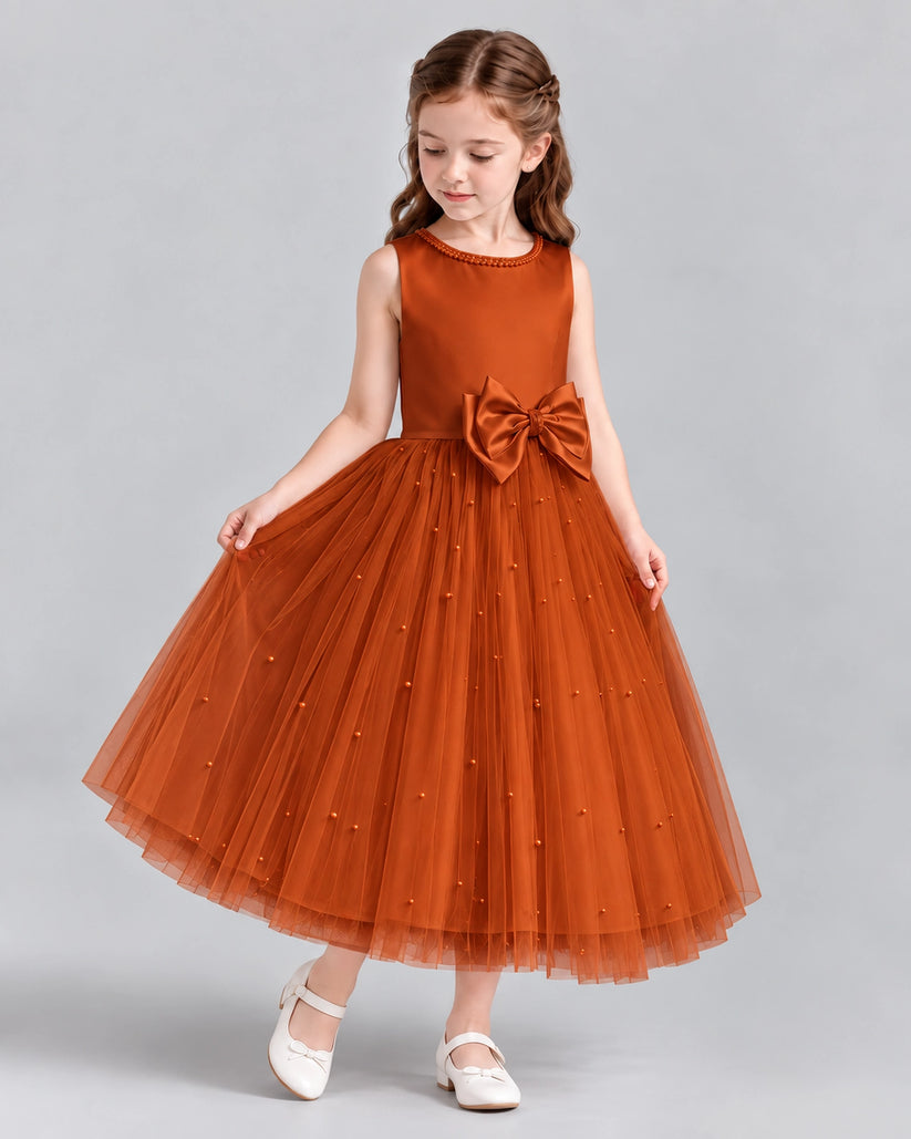 Burnt Orange A-line Flower Girl Dresses Side