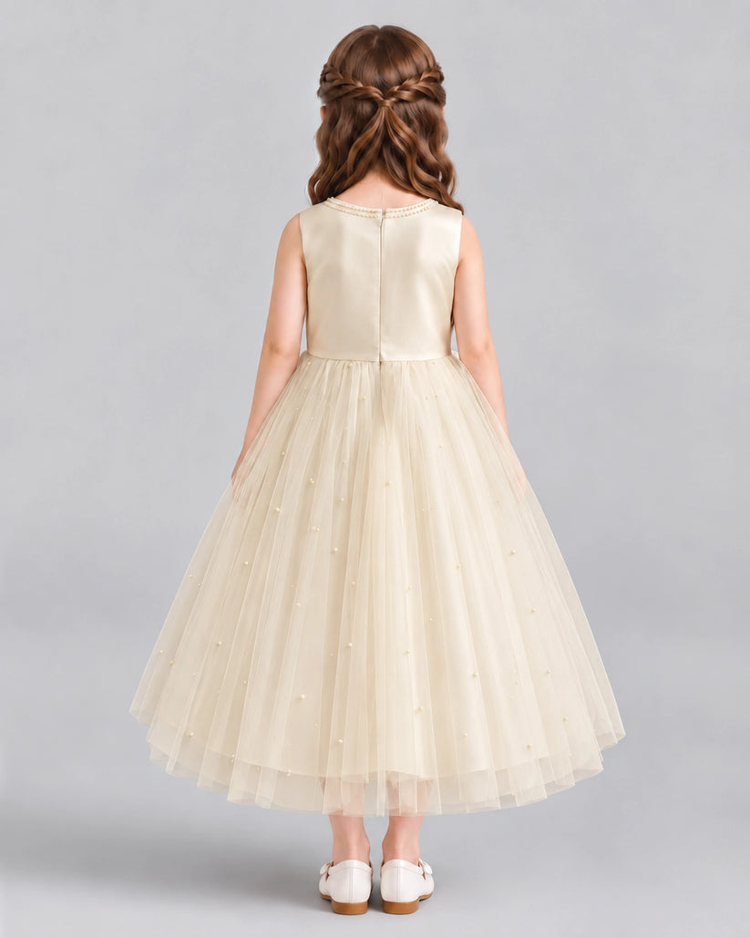 Champagne A-line Flower Girl Dresses Back