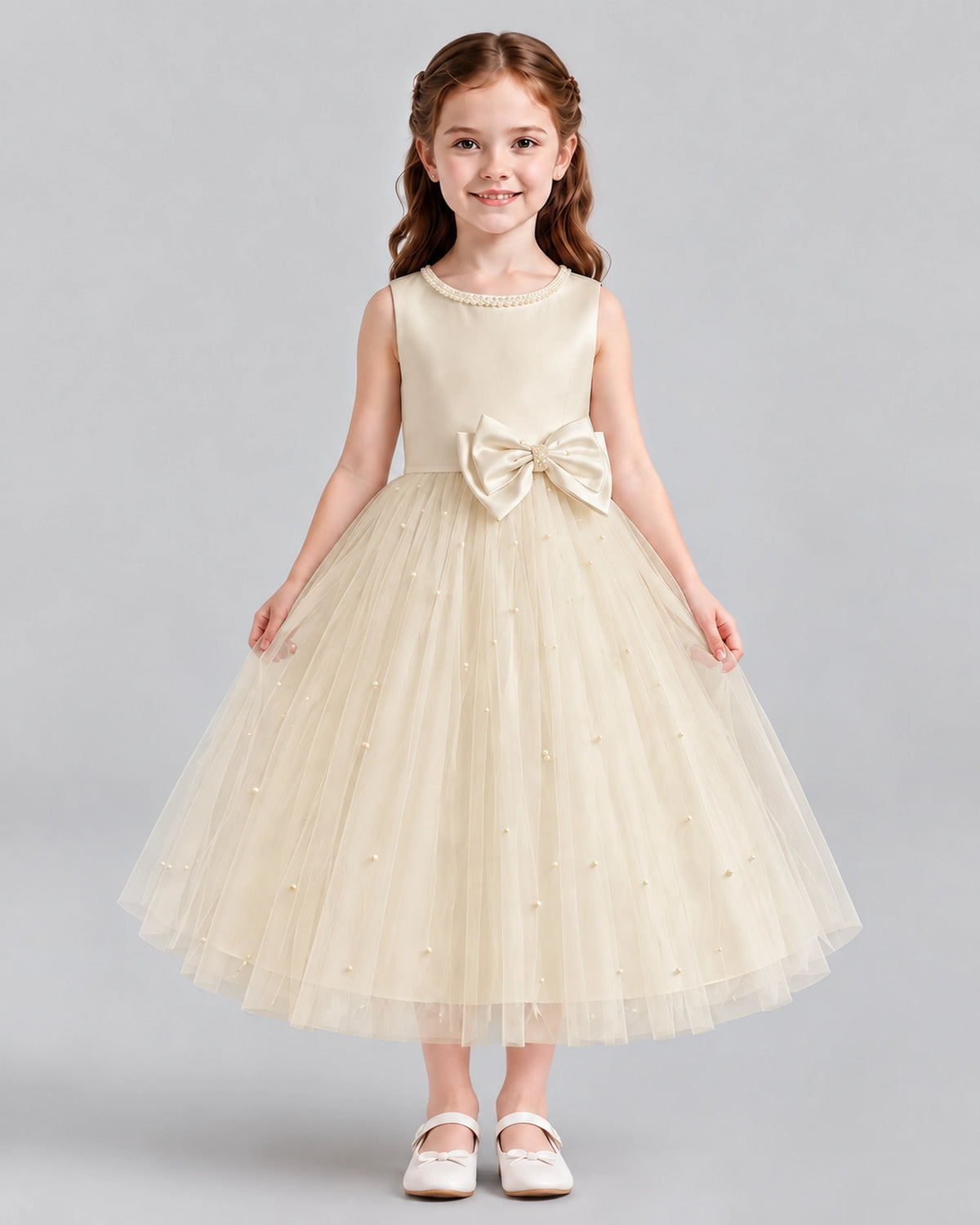 Champagne A-line Flower Girl Dresses Front