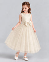 Champagne A-line Flower Girl Dresses Side
