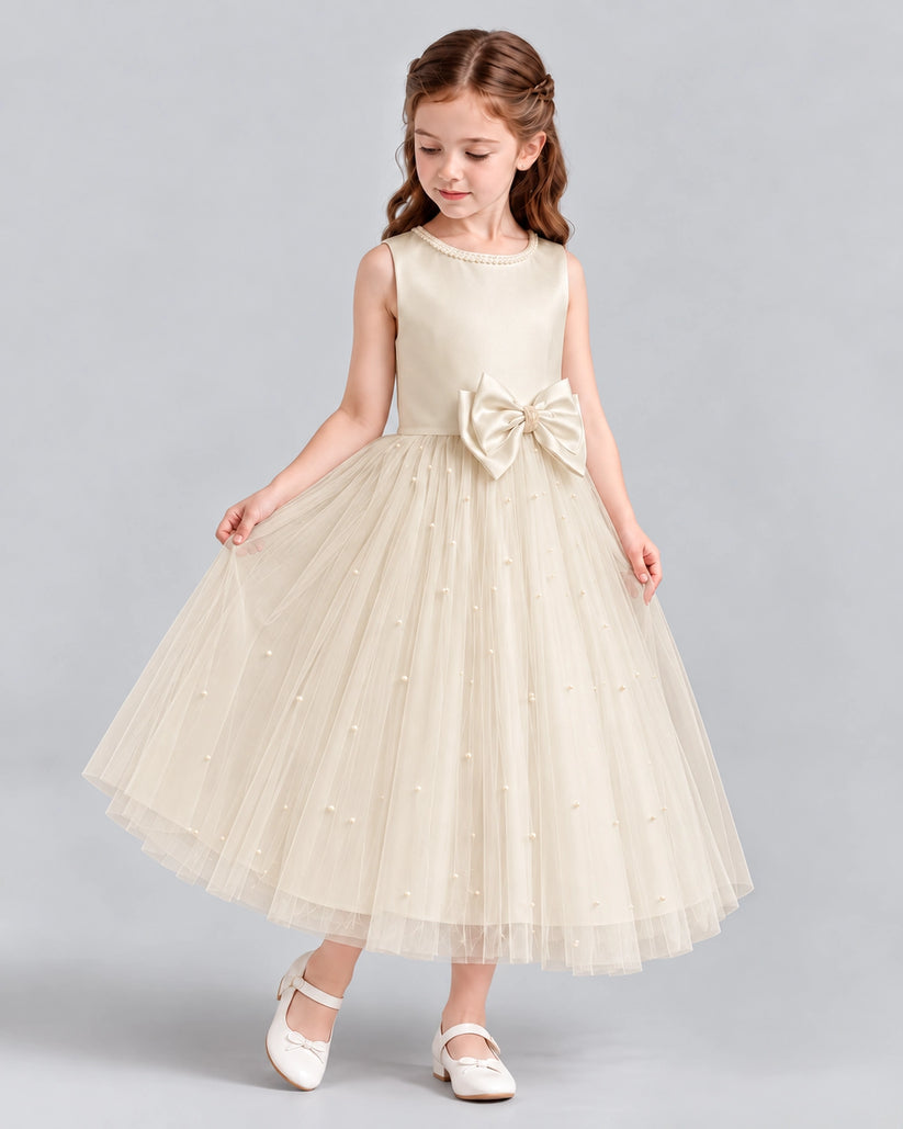 Champagne A-line Flower Girl Dresses Side