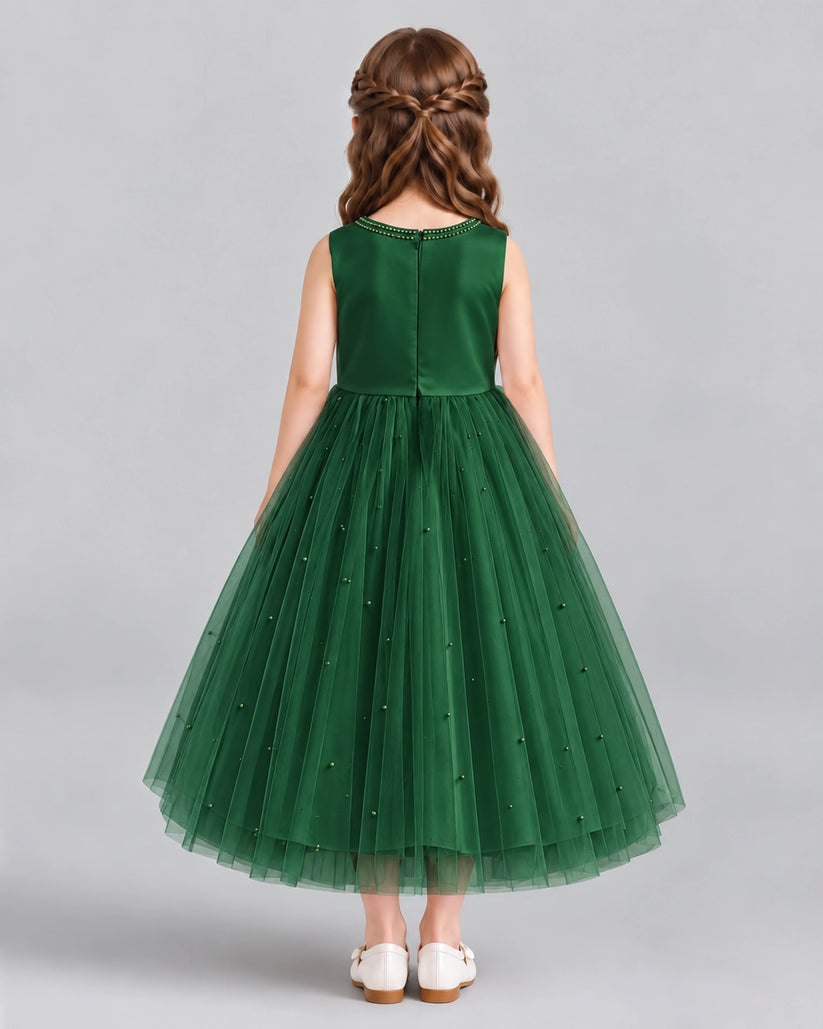 Dark Green A-line Flower Girl Dresses Back