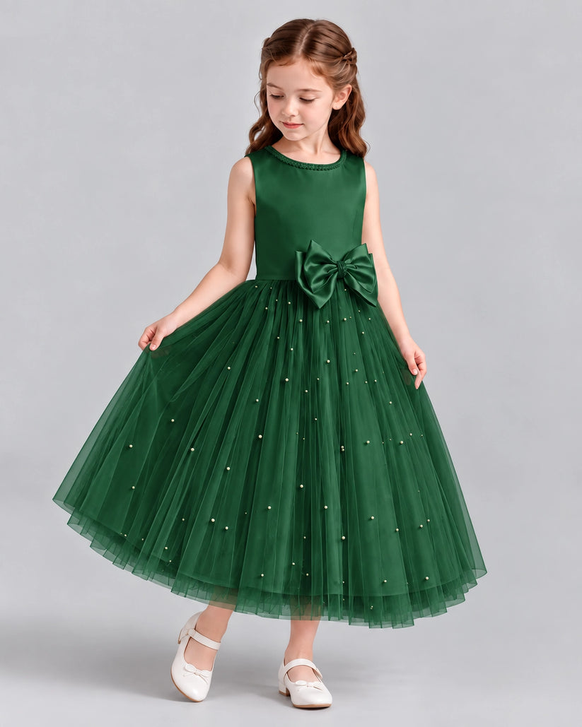 Dark Green A-line Flower Girl Dresses Side