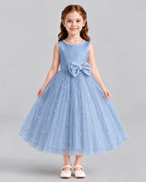 Dusty Blue A-line Flower Girl Dresses Front