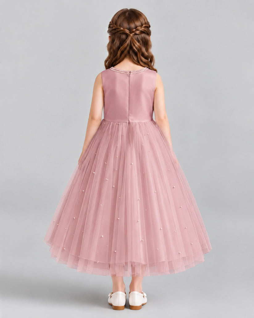 Blush Pink A-line Flower Girl Dresses Back