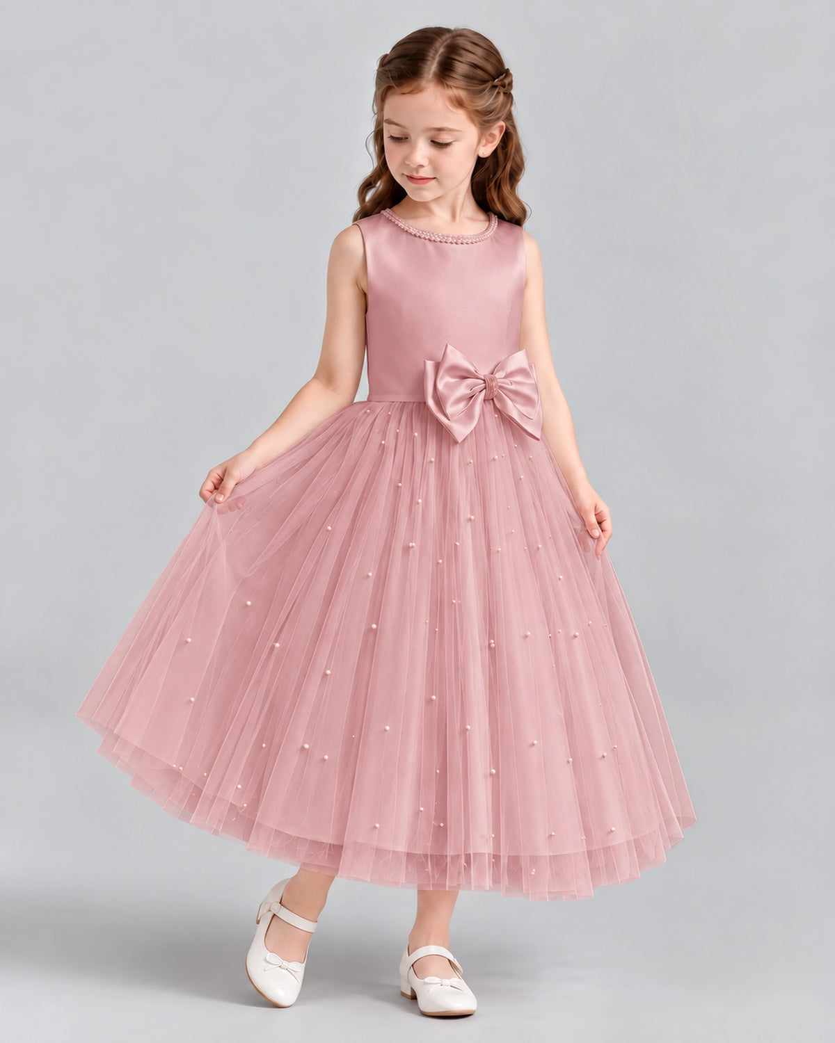 Blush Pink A-line Flower Girl Dresses Side