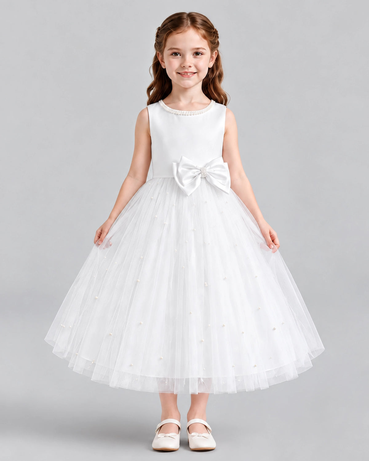 Ivory A-line Flower Girl Dresses Front