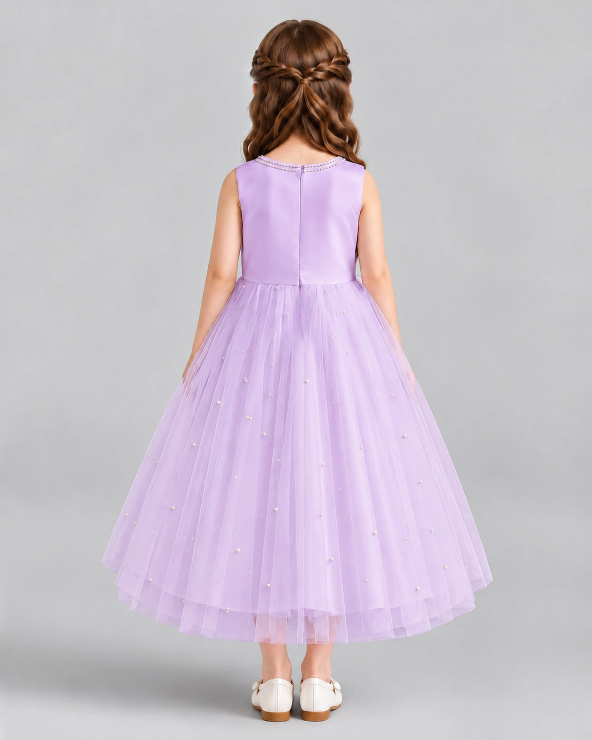 Lilac A-line Flower Girl Dresses Back