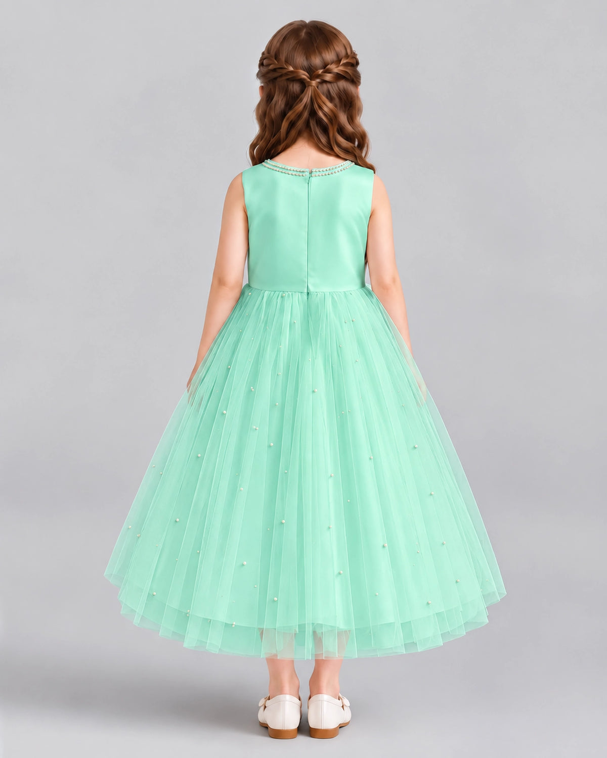 Turquoise A-line Flower Girl Dresses Back