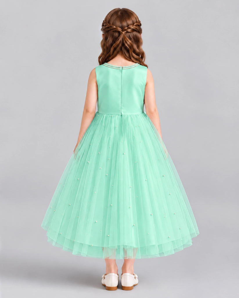 Turquoise A-line Flower Girl Dresses Back