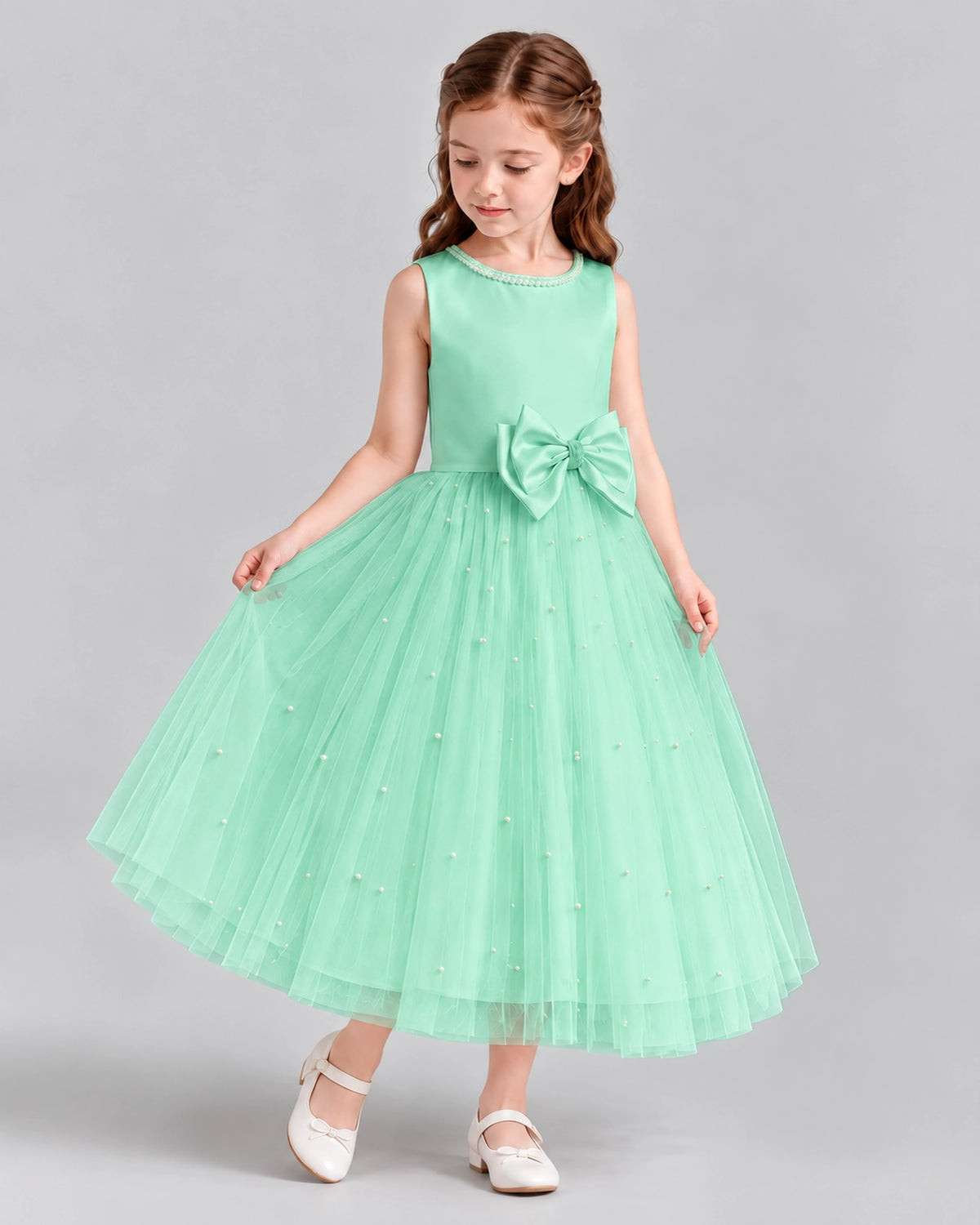 Turquoise A-line Flower Girl Dresses Side