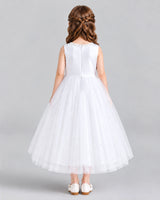 White A-line Flower Girl Dresses Back