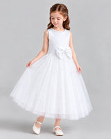 White A-line Flower Girl Dresses Side