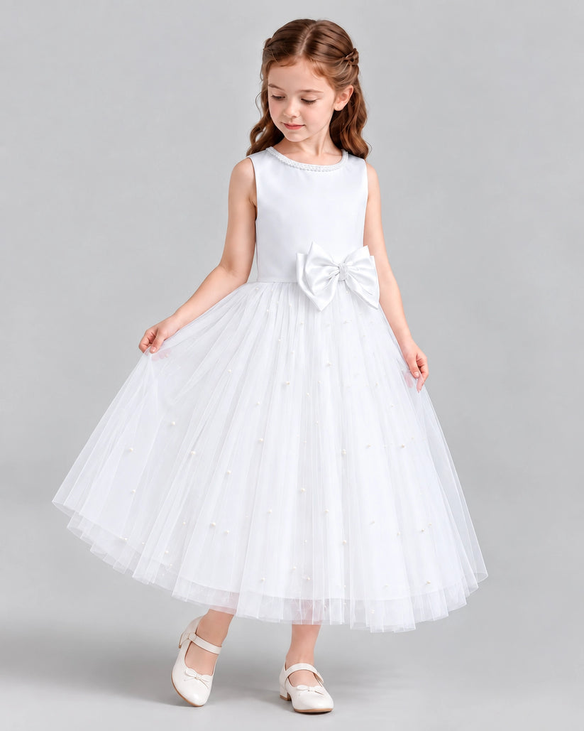 White A-line Flower Girl Dresses Side