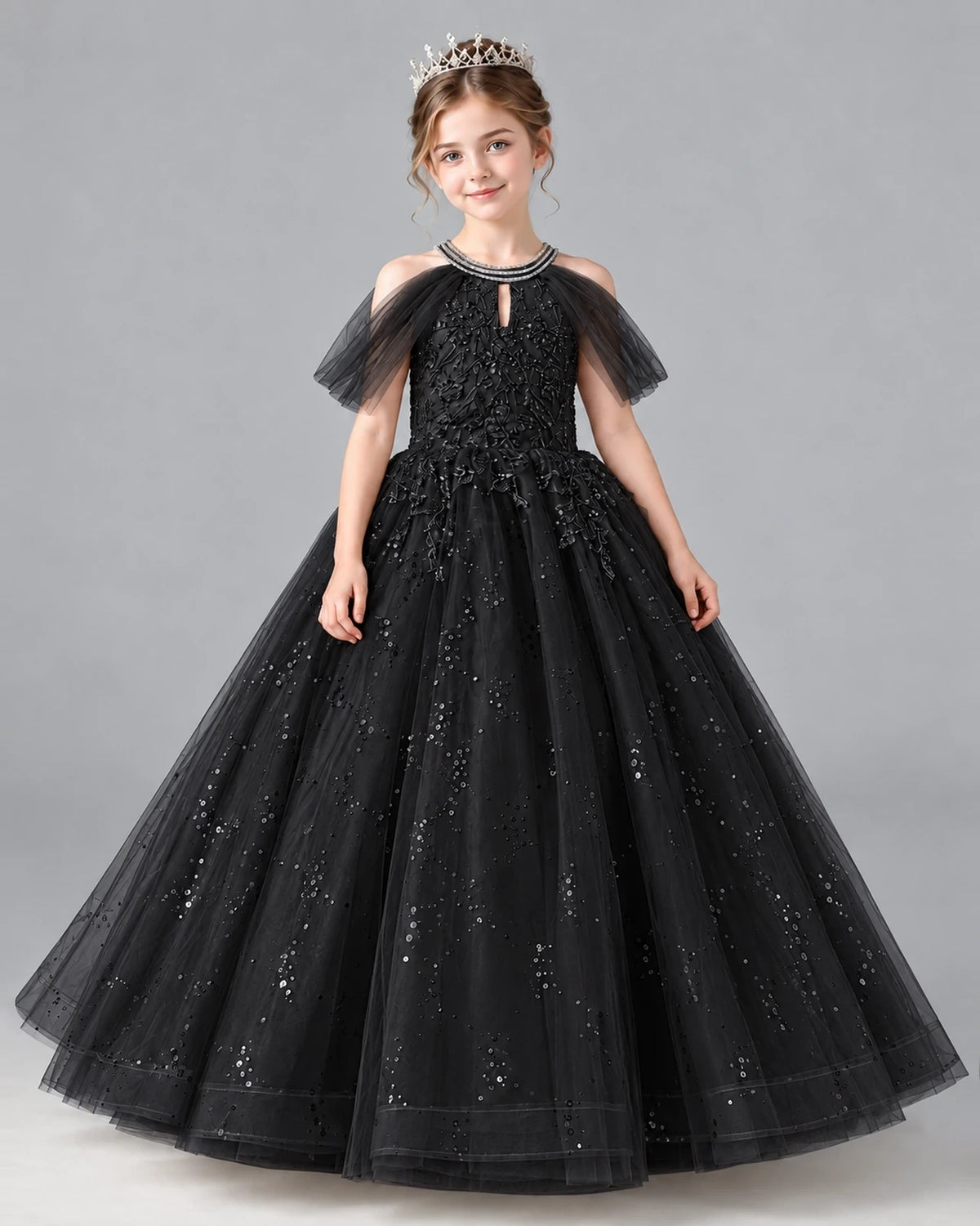 Black Ball Gown Girls Formal Dress Front
