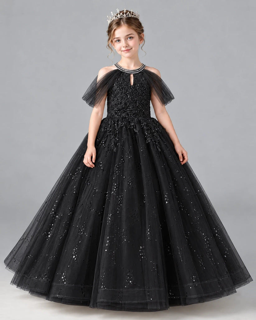 Black Ball Gown Girls Formal Dress Front