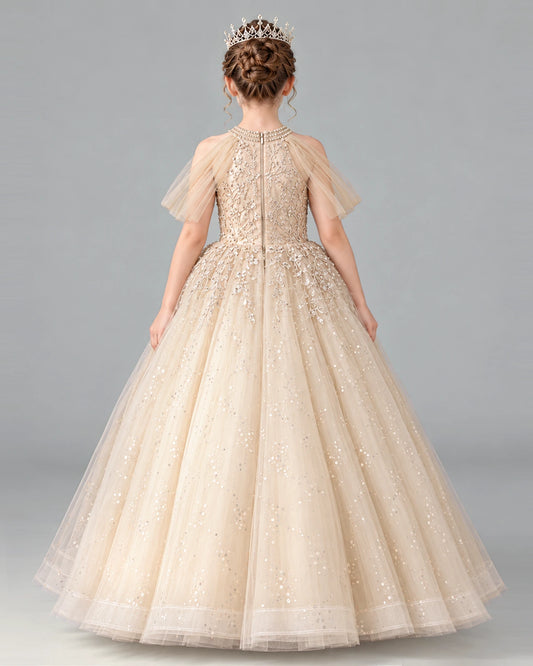 Champagne Ball Gown Girls Formal Dress Back [Shared]