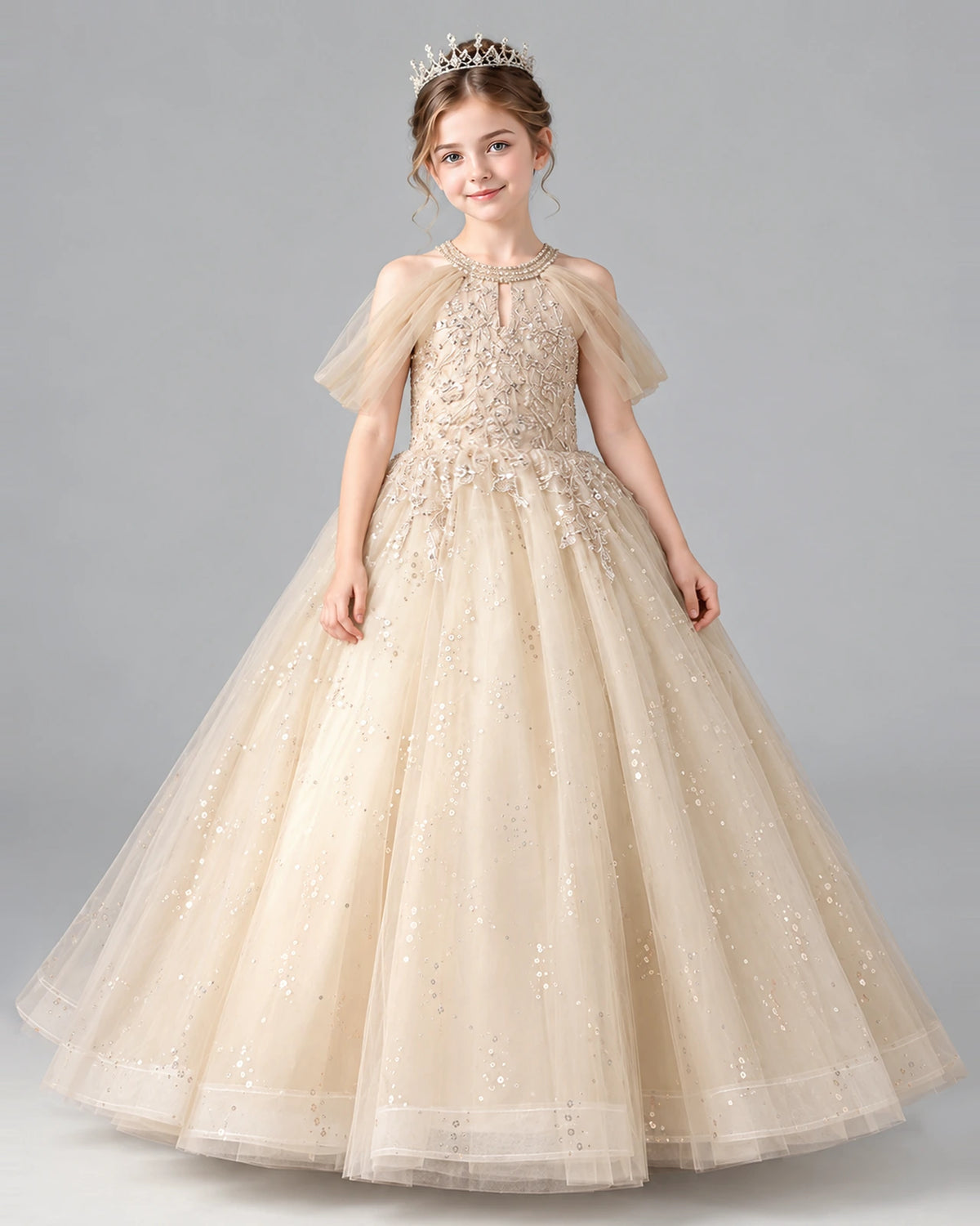 Champagne Ball Gown Girls Formal Dress Front