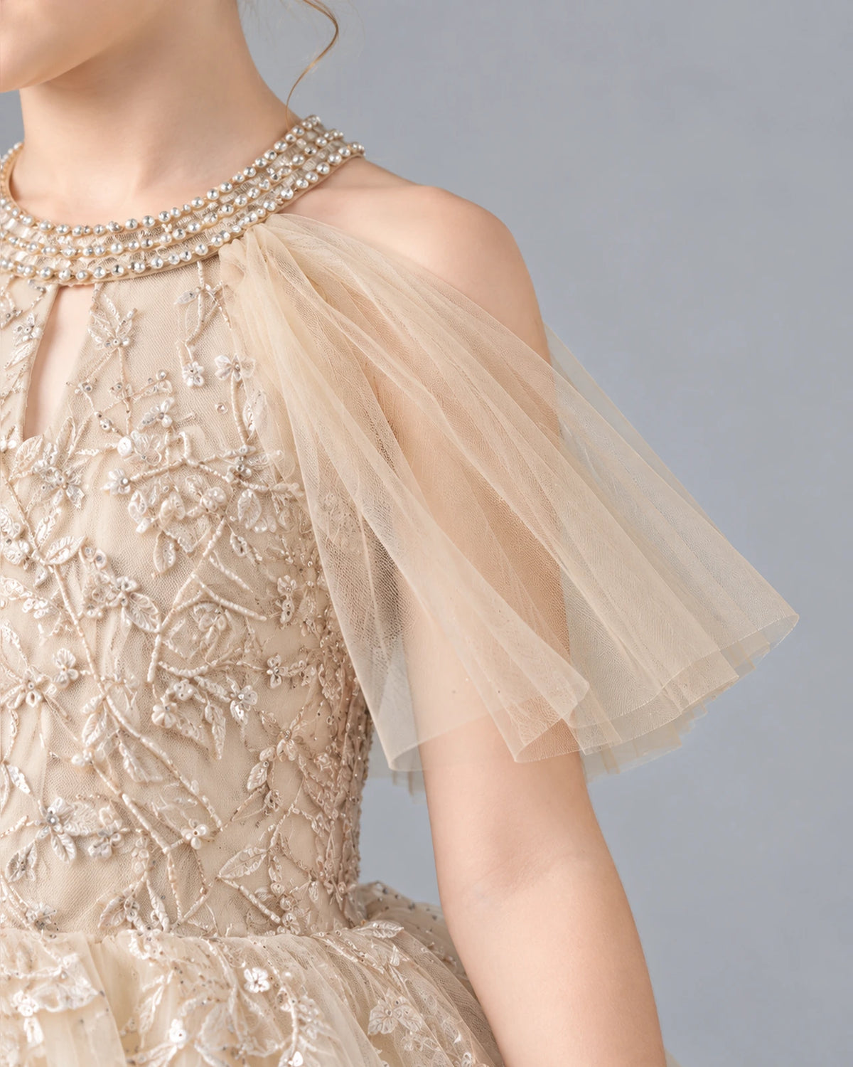 Champagne Ball Gown Girls Formal Dress Sleeve [Shared]
