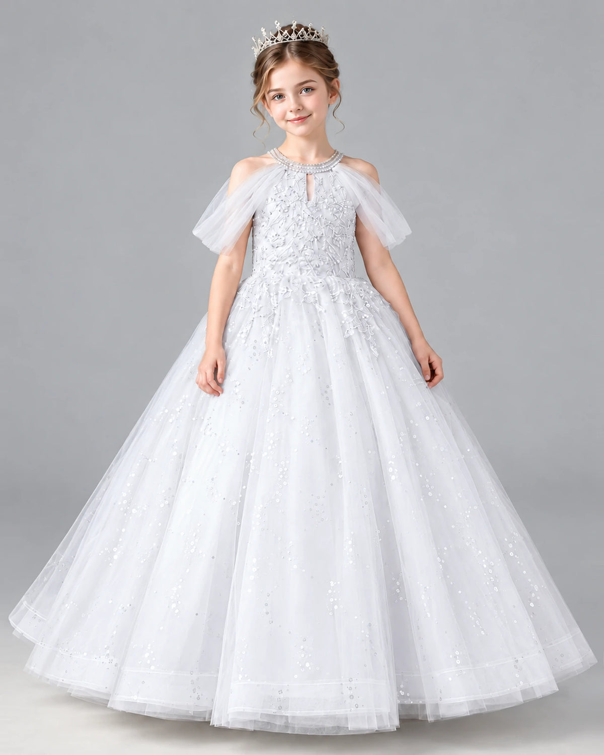 White Ball Gown Girls Formal Dress Front
