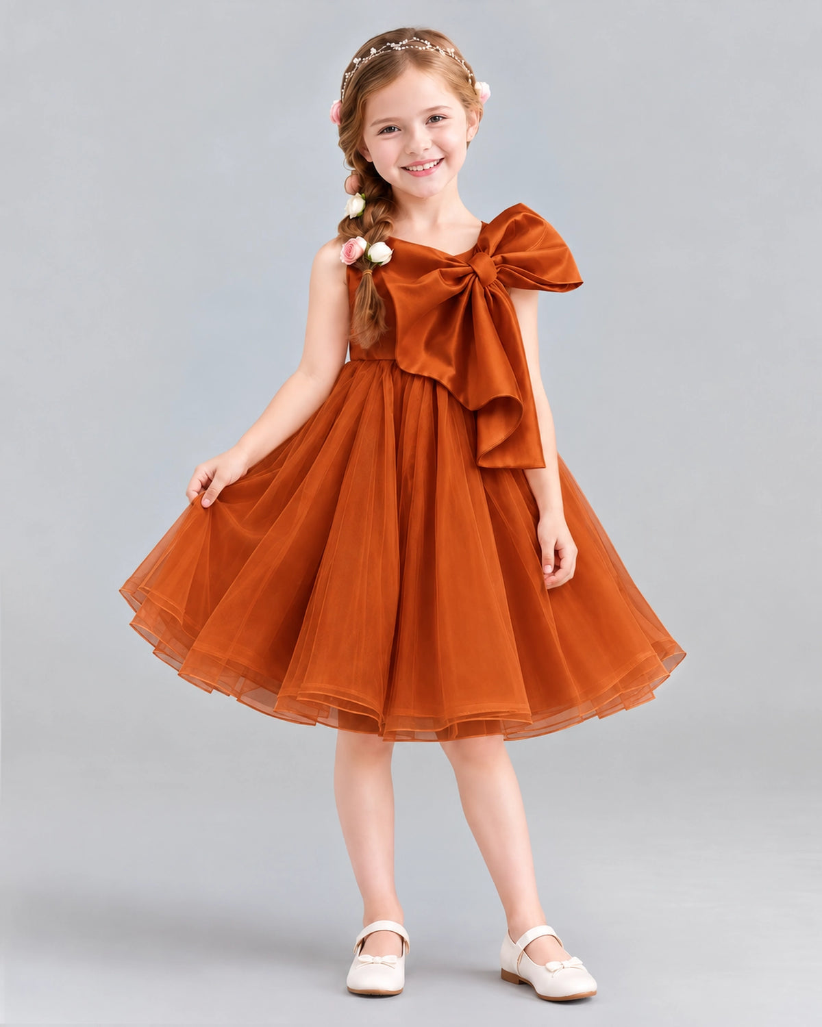 Burnt Orange Ball Gown Girls Formal Dresses Front