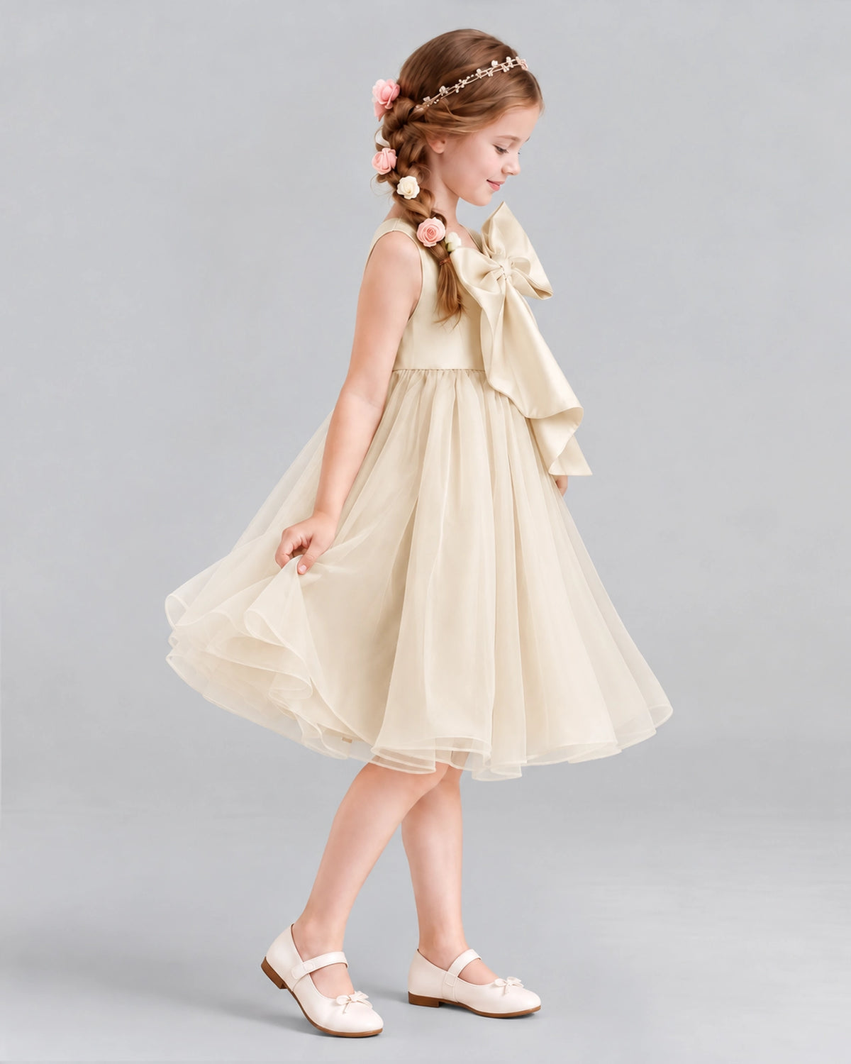 Champagne Ball Gown Girls Formal Dresses Side