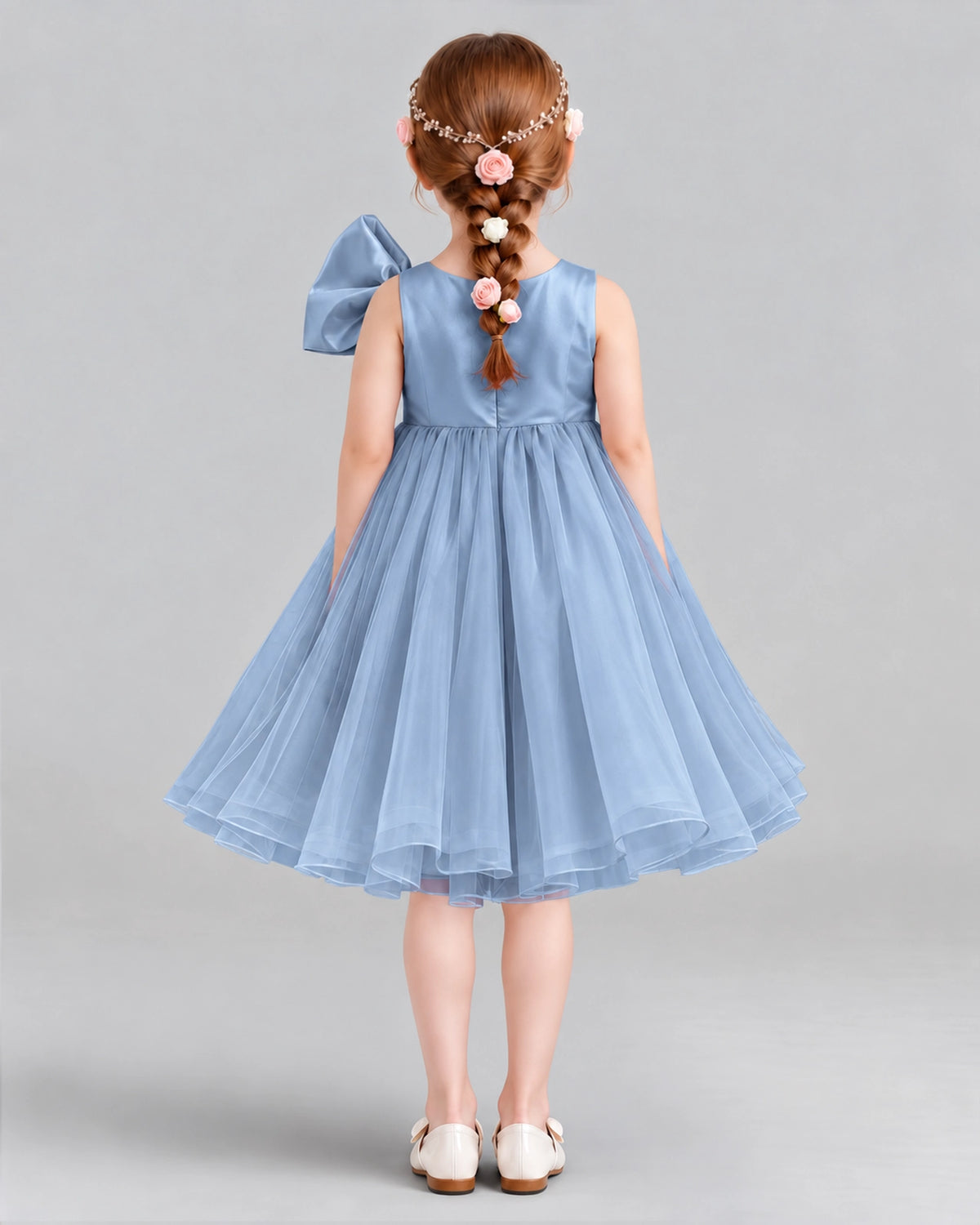 Dusty Blue Ball Gown Girls Formal Dresses Back