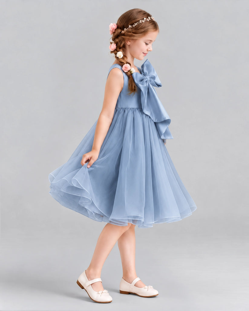 Dusty Blue Ball Gown Girls Formal Dresses Side