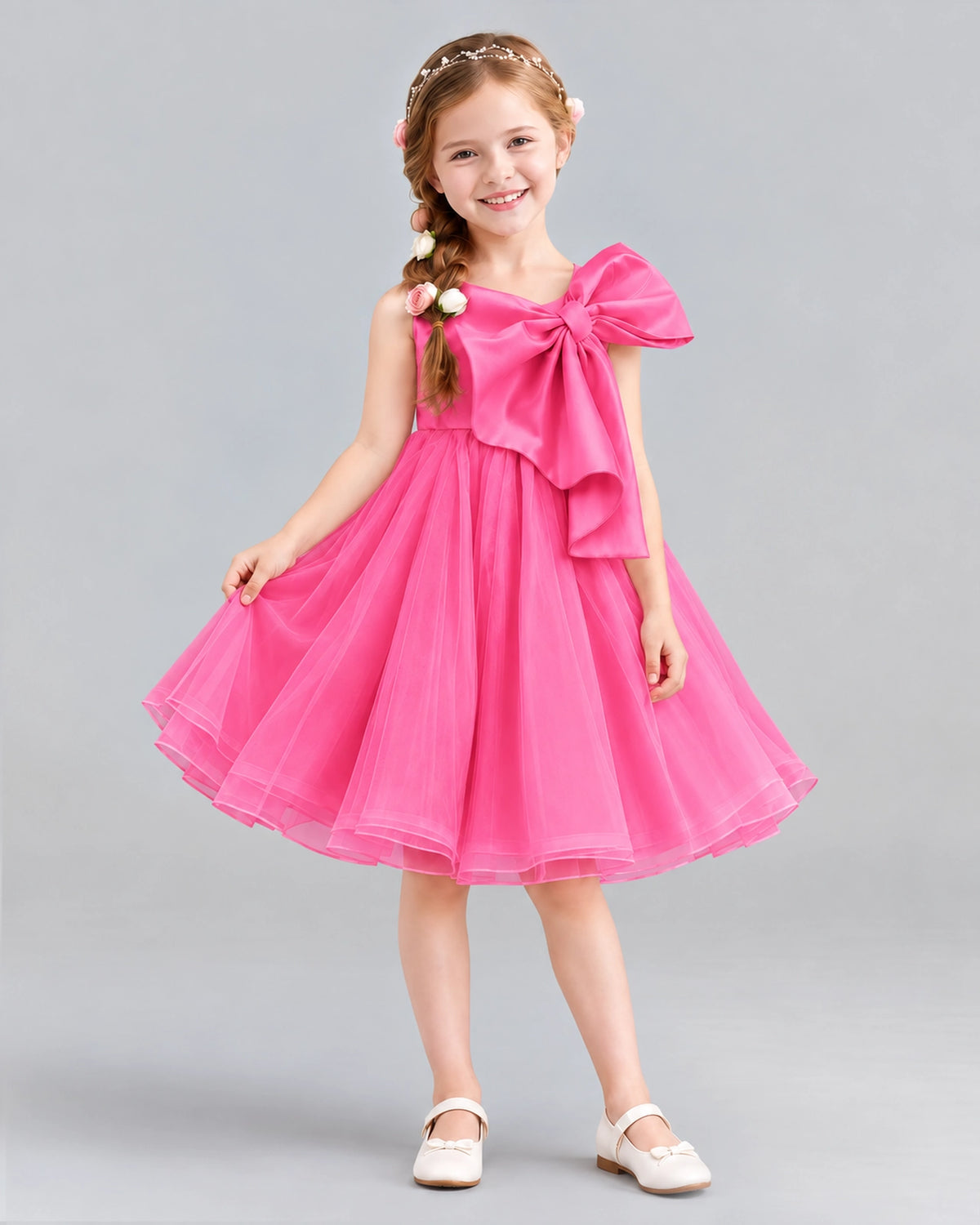 Hot Pink Ball Gown Girls Formal Dresses Front