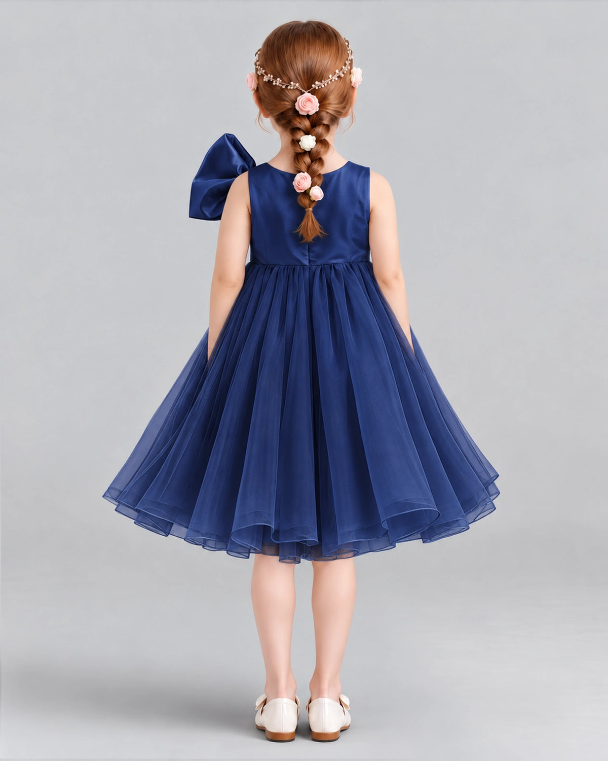 Navy Blue Ball Gown Girls Formal Dresses Back