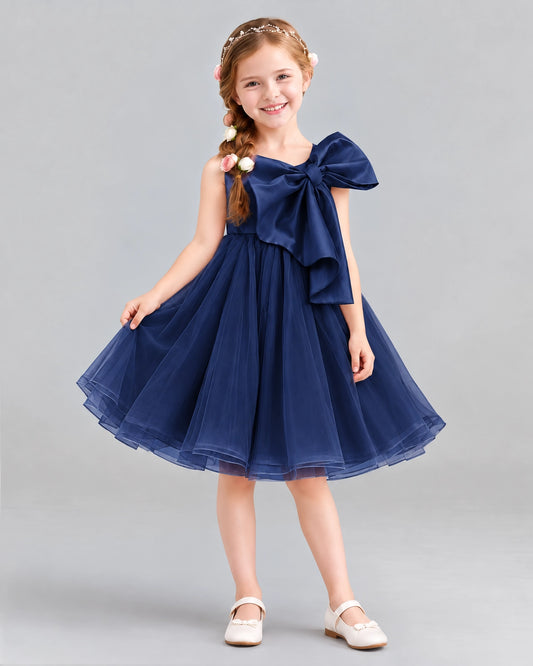 Navy Blue Ball Gown Girls Formal Dresses Front