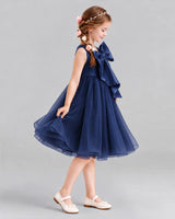 Navy Blue Ball Gown Girls Formal Dresses Side