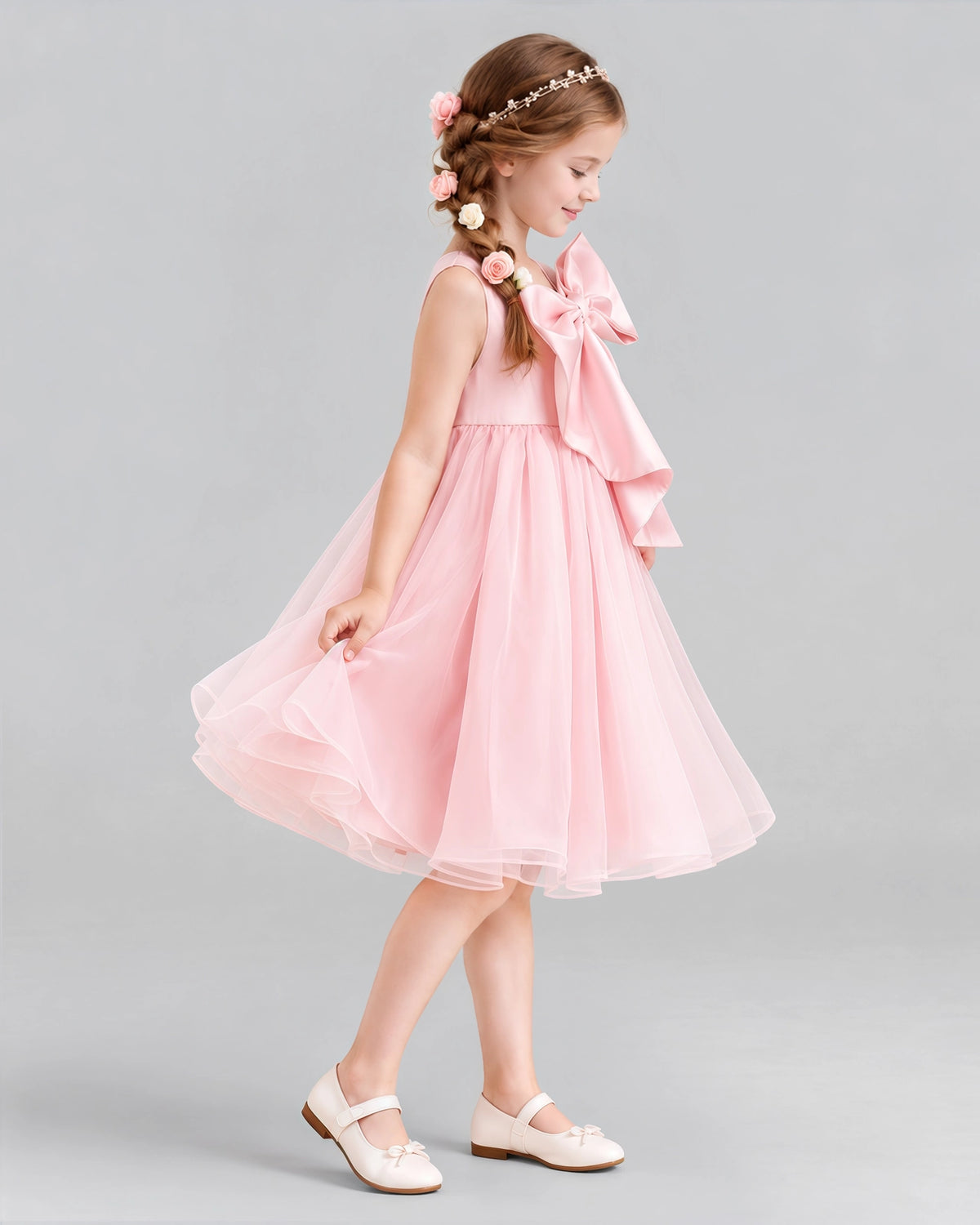 Pink Ball Gown Girls Formal Dresses Side