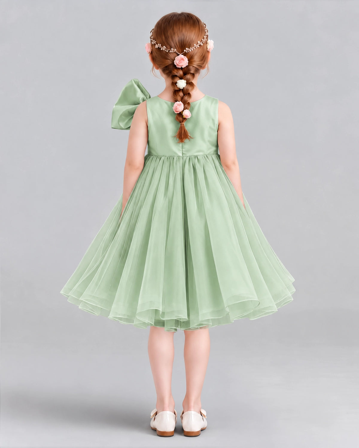 Sage Green Ball Gown Girls Formal Dresses Back