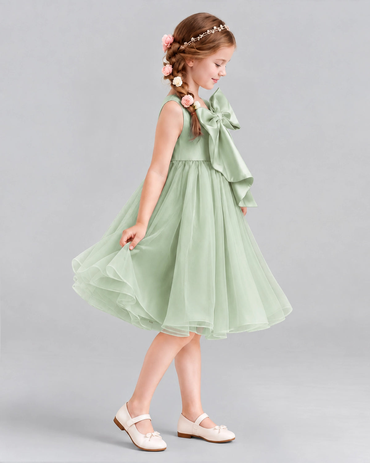 Sage Green Ball Gown Girls Formal Dresses Side