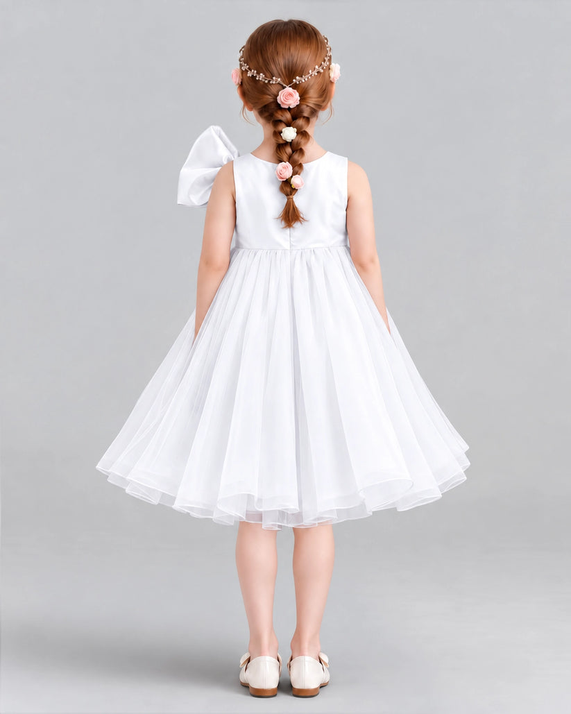 White Ball Gown Girls Formal Dresses Back