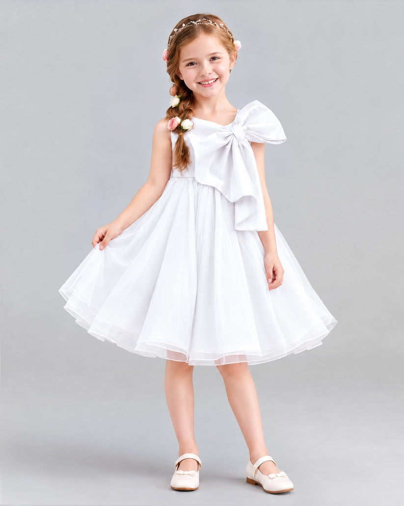 White Ball Gown Girls Formal Dresses Front