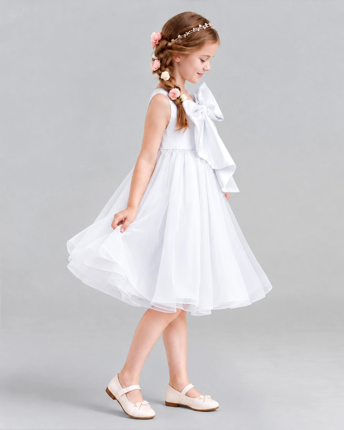 White Ball Gown Girls Formal Dresses Side