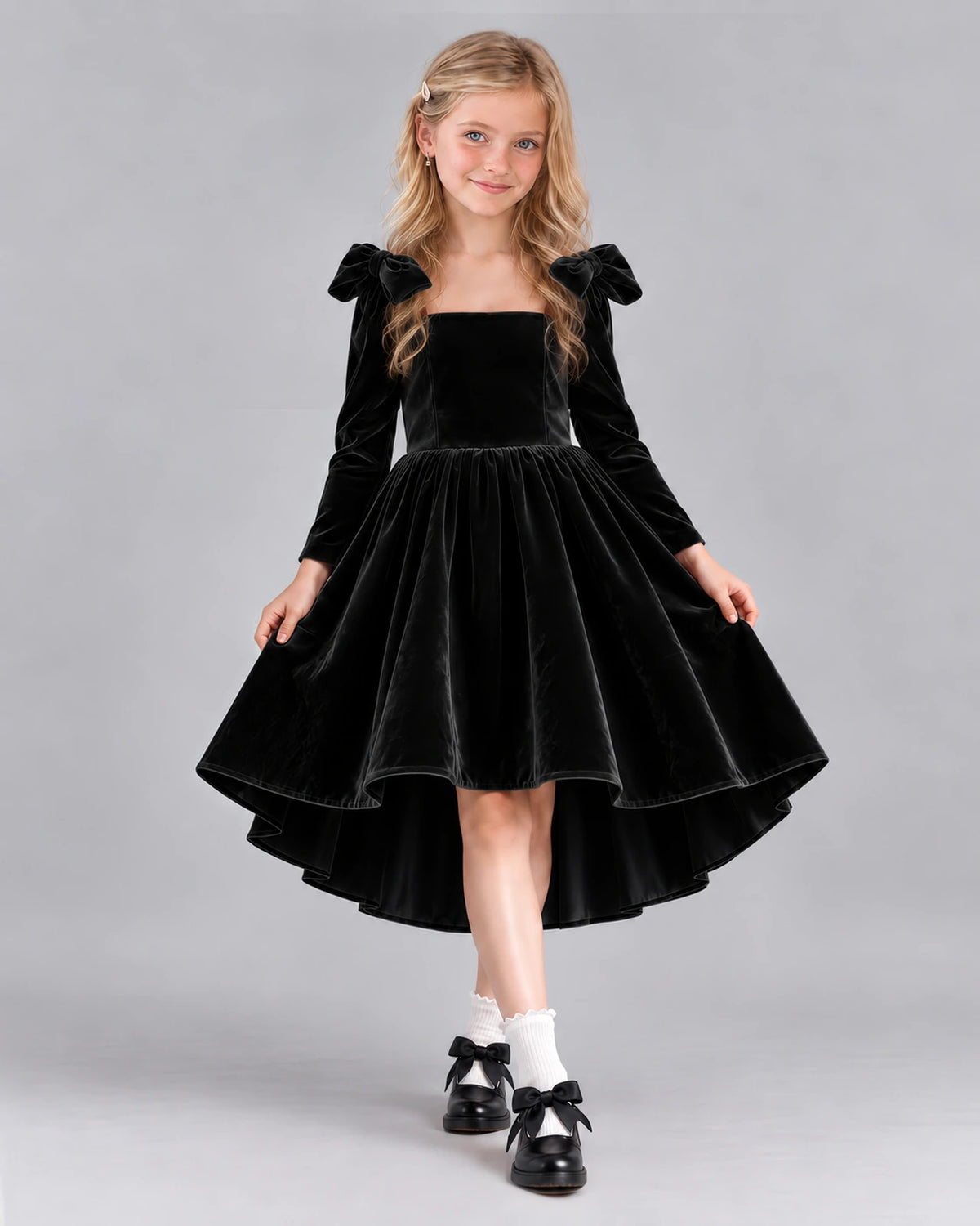 Black A-line Girls Formal Dress Front