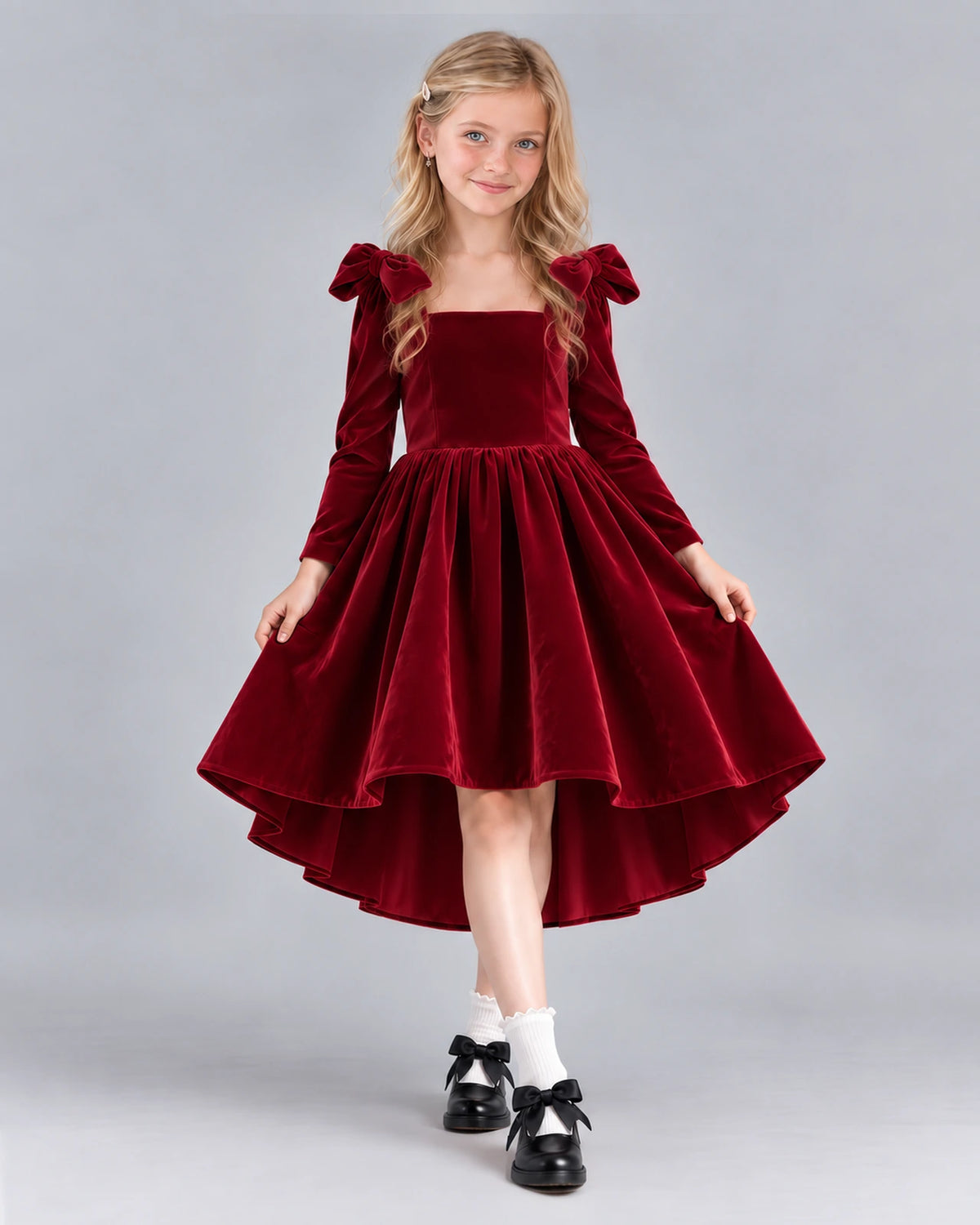 Burgundy A-line Girls Formal Dress Front