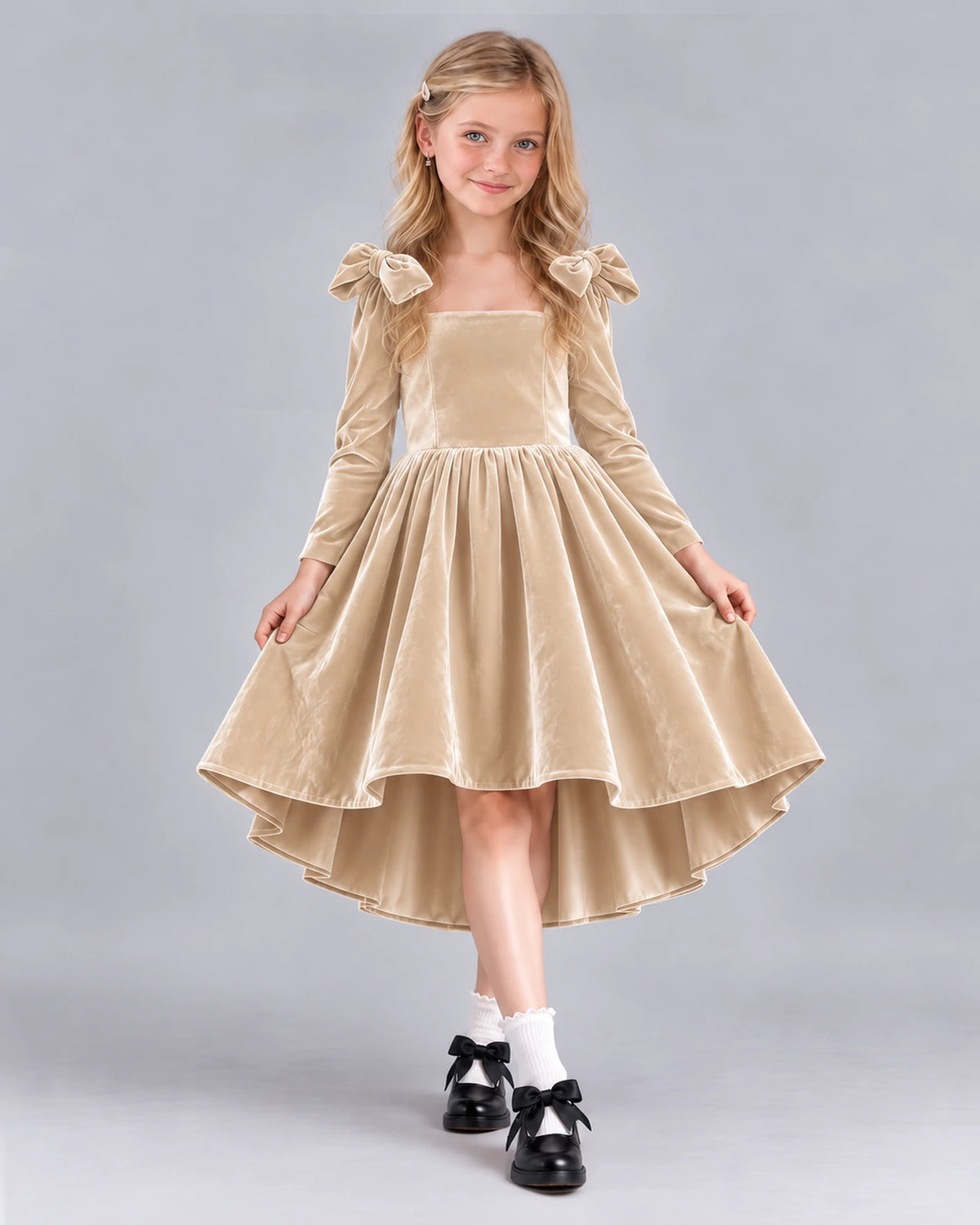 Champagne A-line Girls Formal Dress Front