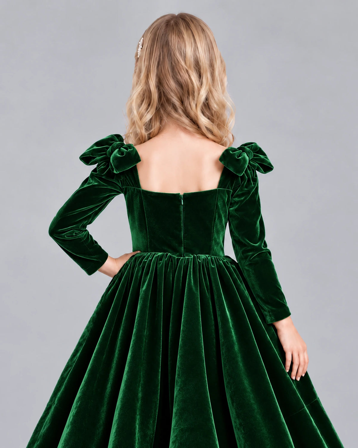 Dark Green A-line Girls Formal Dress Back_Detail [Shared]