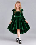 Dideyttawl Bow Shoulder Velvet Dress for Girls Formal Events