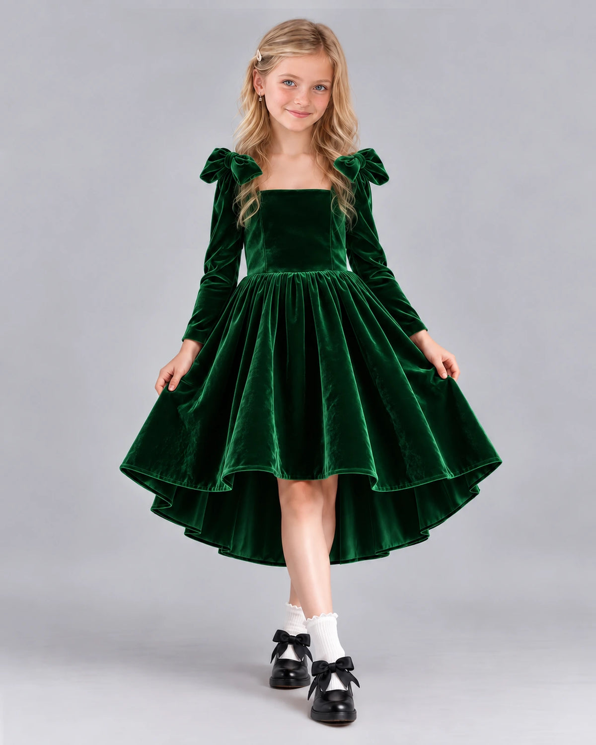 Dark Green A-line Girls Formal Dress Front