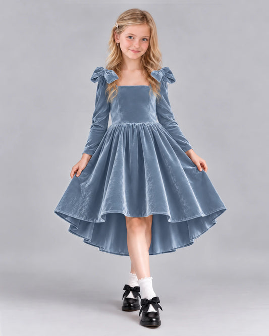 Dusty Blue A-line Girls Formal Dress Front