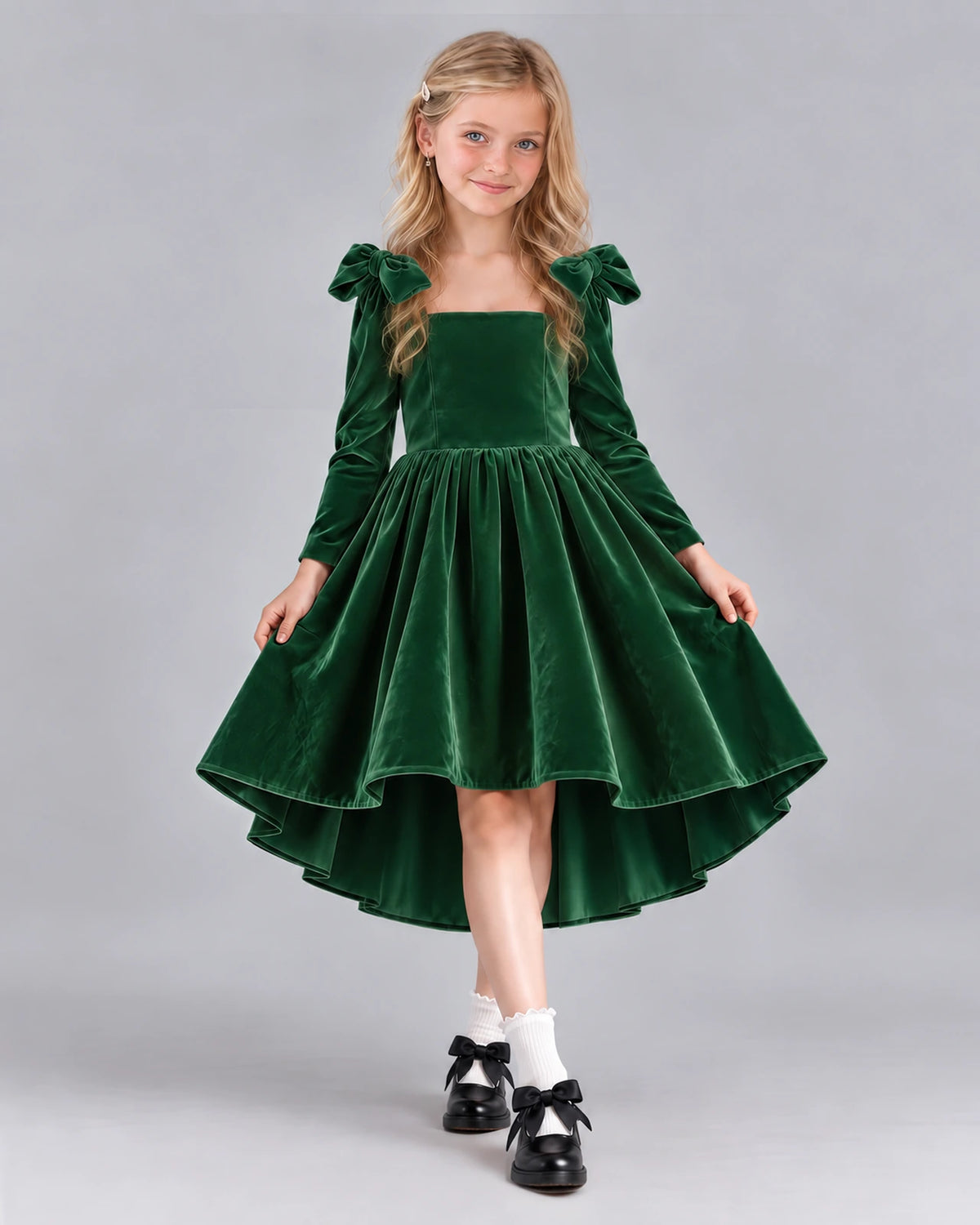 Emerald Green A-line Girls Formal Dress Front